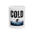 Cold Ski Mountains Mug | Skier Silhouette, Winter Adventure Ceramic Mug